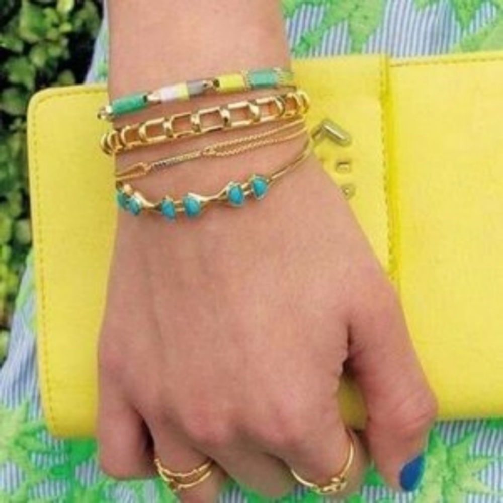 Stella & Dot | Dainty Gold Bracelet Turquoise+Gold Delicate Cuff - Picture 3 of 7